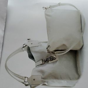 NEW Double Dating Purse 2 in 1 pewter color & white inner bag Penelope Ann